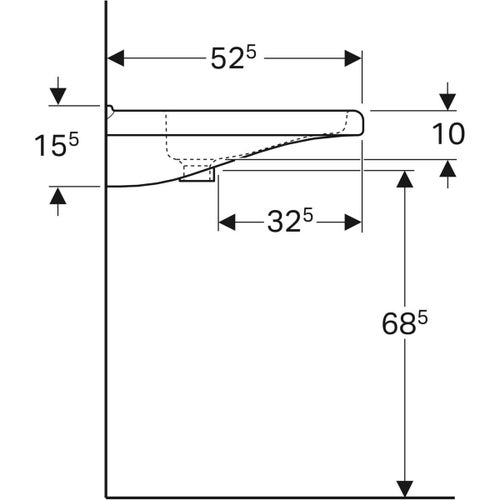 Immagine di Geberit SELNOVA COMFORT SQUARE lavabo L.55 cm, per disabili, senza troppopieno, con foro per rubinetteria, colore bianco finitura lucido 500.786.00.1