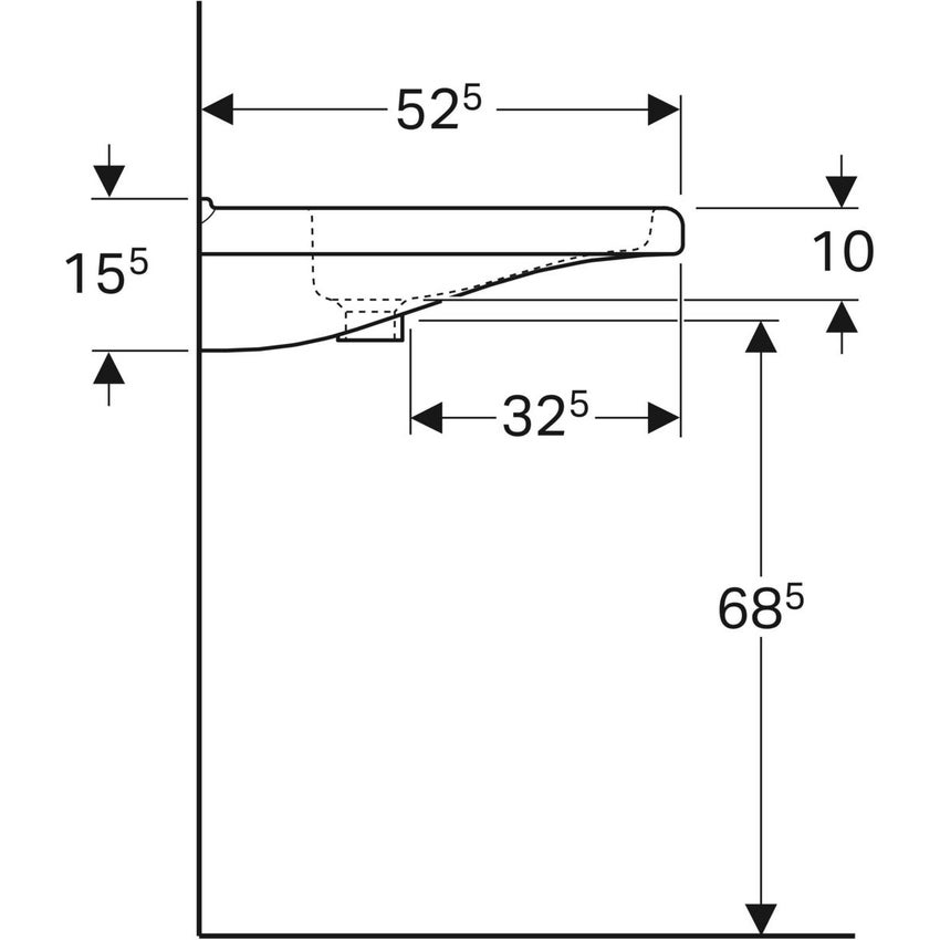 Immagine di Geberit SELNOVA COMFORT SQUARE lavabo L.55 cm, per disabili, senza troppopieno, con foro per rubinetteria, colore bianco finitura lucido 500.786.00.1