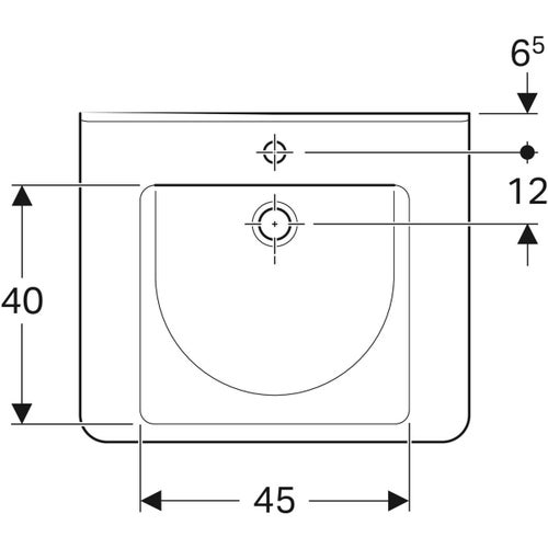 Immagine di Geberit SELNOVA COMFORT SQUARE lavabo L.65 cm, per disabili, con troppopieno e foro per rubinetteria, colore bianco finitura lucido 500.788.01.1