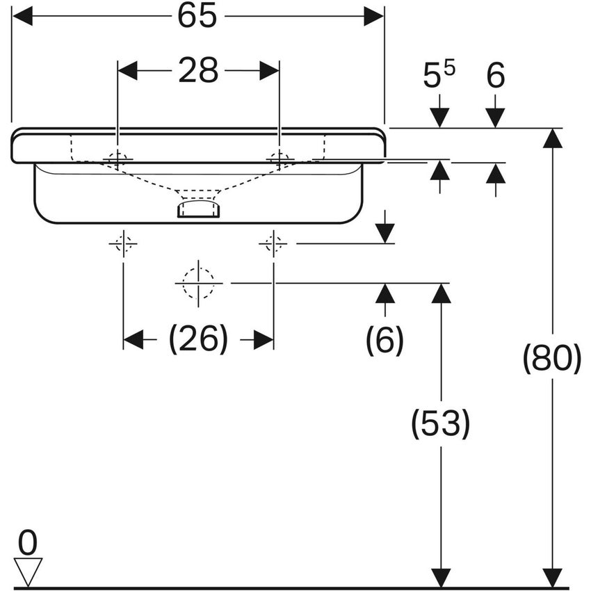 Immagine di Geberit SELNOVA COMFORT SQUARE lavabo L.65 cm, per disabili, senza troppopieno, con  foro per rubinetteria, colore bianco finitura lucido 500.789.01.1