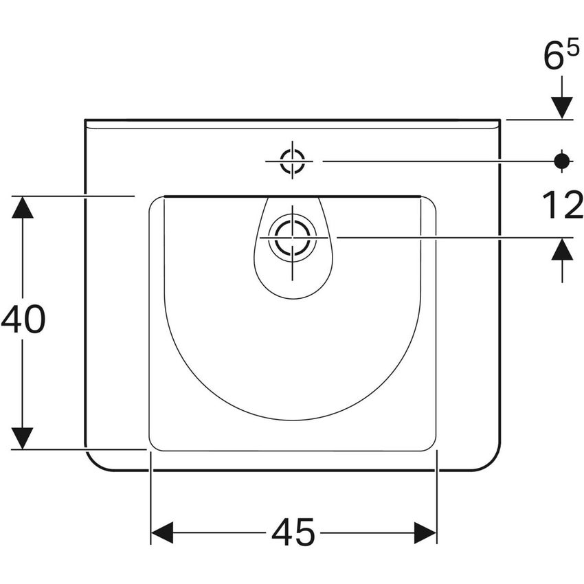 Immagine di Geberit SELNOVA COMFORT SQUARE lavabo L.65 cm, per disabili, senza troppopieno, con  foro per rubinetteria, colore bianco finitura lucido 500.789.01.1