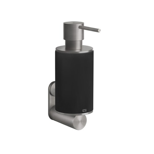 Immagine di Gessi 316 ACCESSORI porta dispenser a parete con bicchiere nero, finitura steel brushed 54714#239