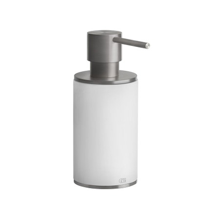 Immagine di Gessi 316 ACCESSORIES porta dispenser d'appoggio con bicchiere bianco, finitura steel brushed 54737#239
