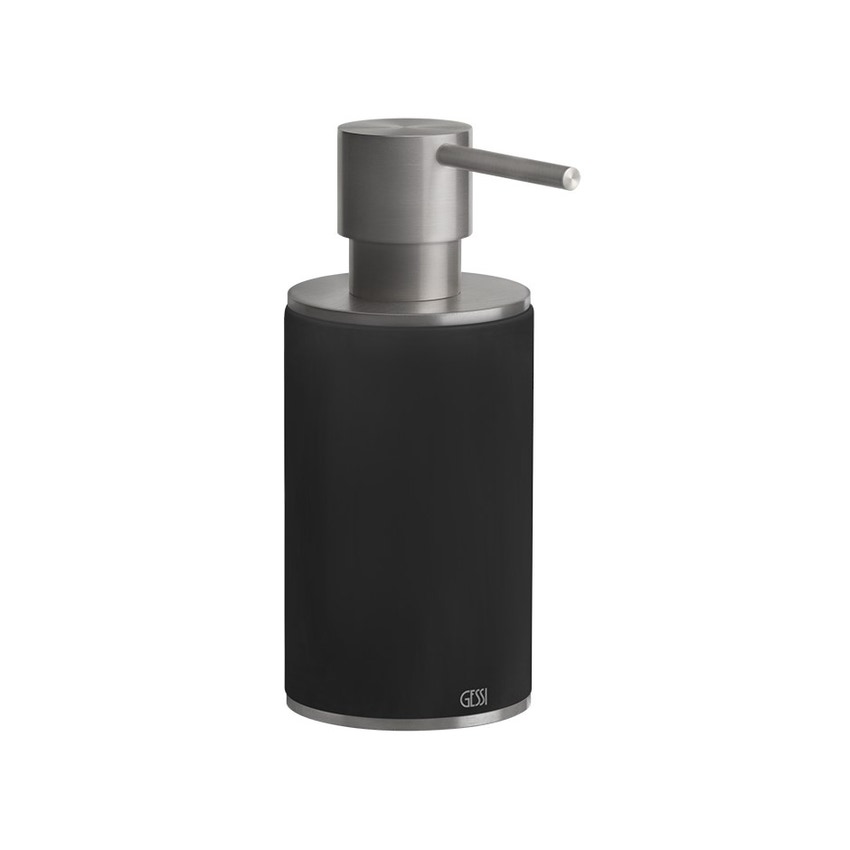 Immagine di Gessi 316 ACCESSORI porta dispenser d'appoggio con bicchiere nero, finitura steel brushed 54738#239