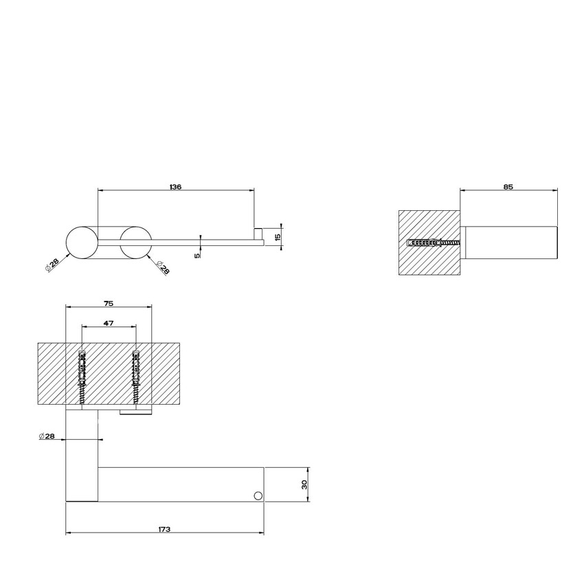 Immagine di Gessi 316 ACCESSORI portarotolo a muro orizzontale/verticale, colore nero finitura opaco 54749#299