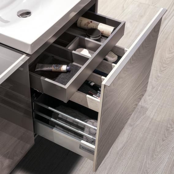 Immagine di Geberit ACANTO mobile sottolavabo sospeso L.60 cm, per lavabo standard e slim, con un cassetto esterno e interno, corpo colore nero finitura opaco, cassetti colore nero finitura vetro lucido 500.609.16.1