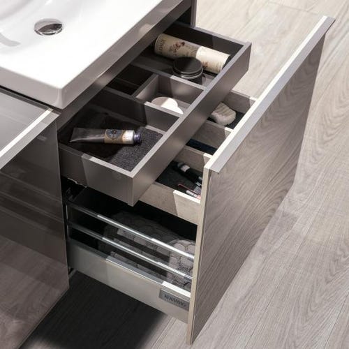 Immagine di Geberit ACANTO mobile sottolavabo sospeso L.60 cm, per lavabo standard e slim, con un cassetto esterno e interno, corpo colore lava finitura opaco, cassetti colore lava finitura vetro lucido 503.003.JK.2