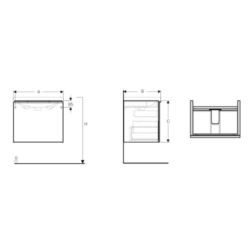 Immagine di Geberit ACANTO mobile sottolavabo sospeso L.60 cm, per lavabo standard e slim, con un cassetto esterno e interno, corpo colore lava finitura opaco, cassetti colore lava finitura vetro lucido 500.609.JK.2