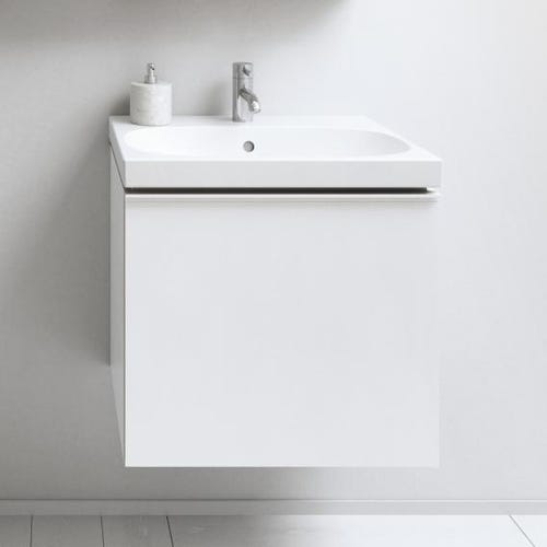 Immagine di Geberit ACANTO mobile sottolavabo sospeso L.60 cm, per lavabo standard e slim, con un cassetto esterno e interno, corpo colore grigio sabbia finitura opaco, cassetti colore grigio sabbia finitura vetro lucido 500.609.JL.2