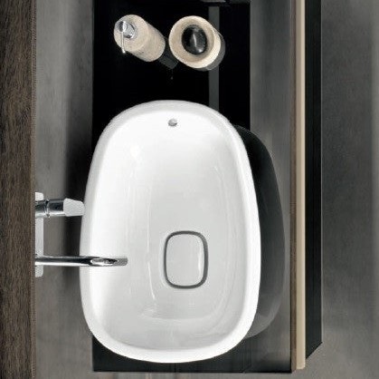 Immagine di Geberit CITTERIO mobile sospeso L.90 cm, con un cassetto, corpo finitura rovere marrone fumè e cassetti colore nero finitura vetro lucido 500.560.JJ.1