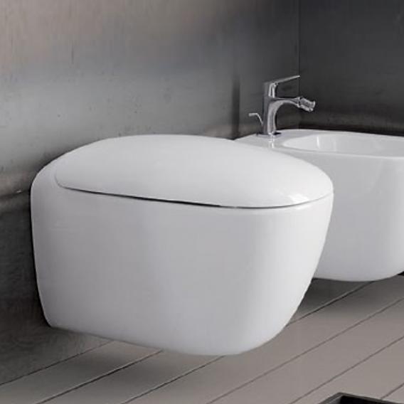 Sanitario Bagno WC Ovale Sospeso Rimless Completo di Coprivaso, Telaio Alto  con Cassetta ad Incasso con