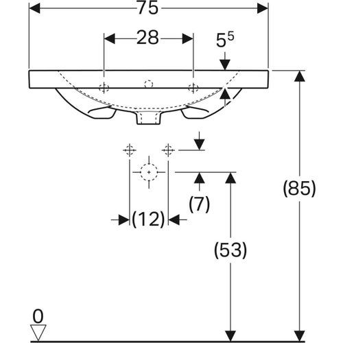 Immagine di Geberit ACANTO lavabo L.75 cm, con foro rubinetteria, troppopieno e piano d'appoggio, colore bianco finitura KeraTect 500.622.01.8