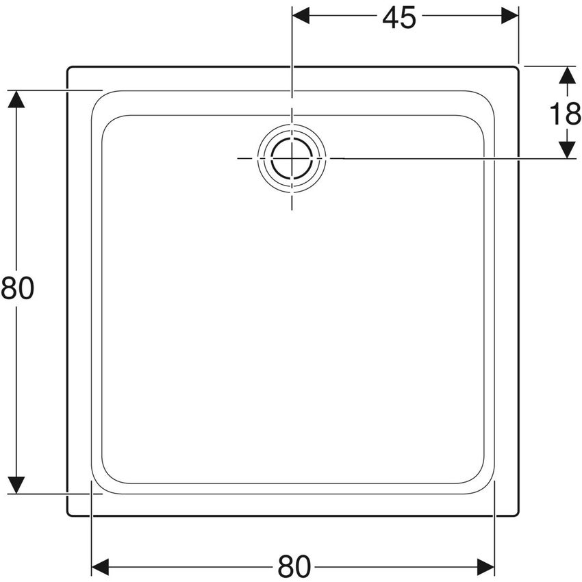 Immagine di Geberit MELUA piatto doccia quadrato 80 cm, colore bianco finitura opaco Y00090900777G