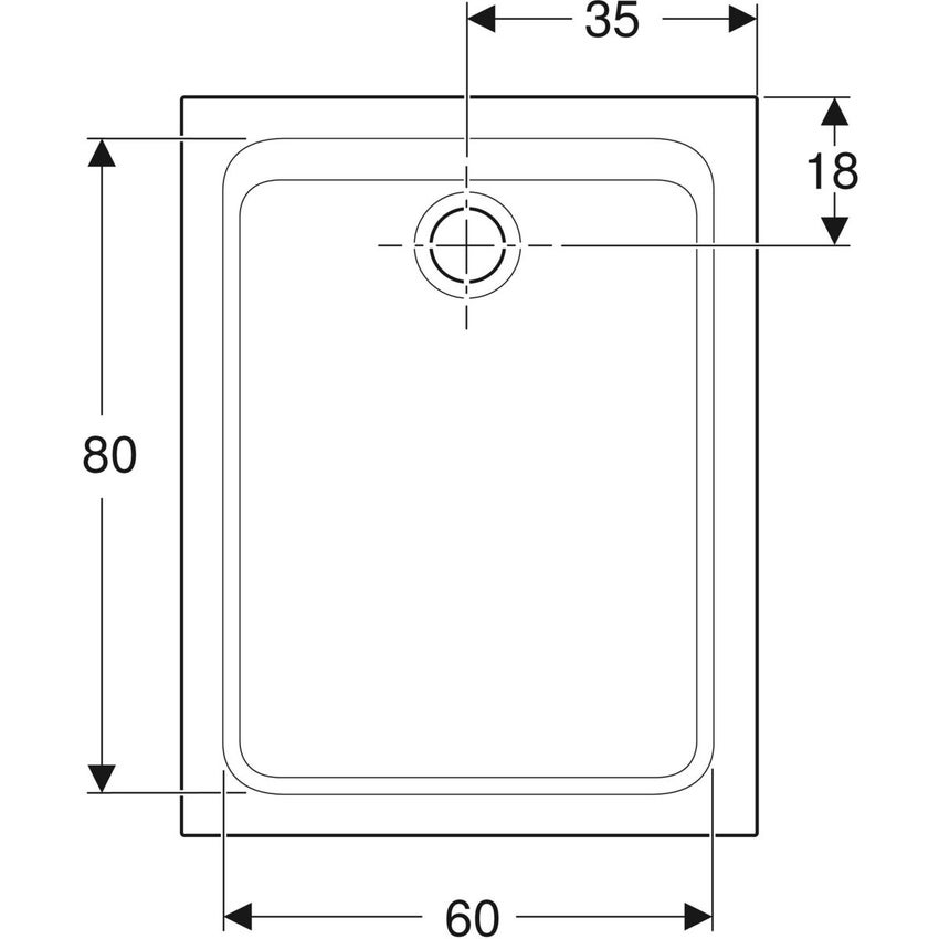 Immagine di Geberit MELUA piatto doccia rettangolare, L.70 P.90 cm, colore bianco finitura opaco 00092300777G