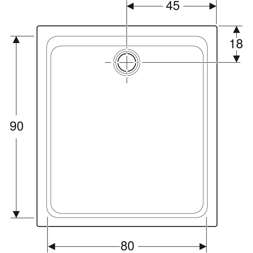 Immagine di Geberit MELUA piatto doccia rettangolare, L.90  P.100 cm, colore bianco finitura opaco 00097100777G