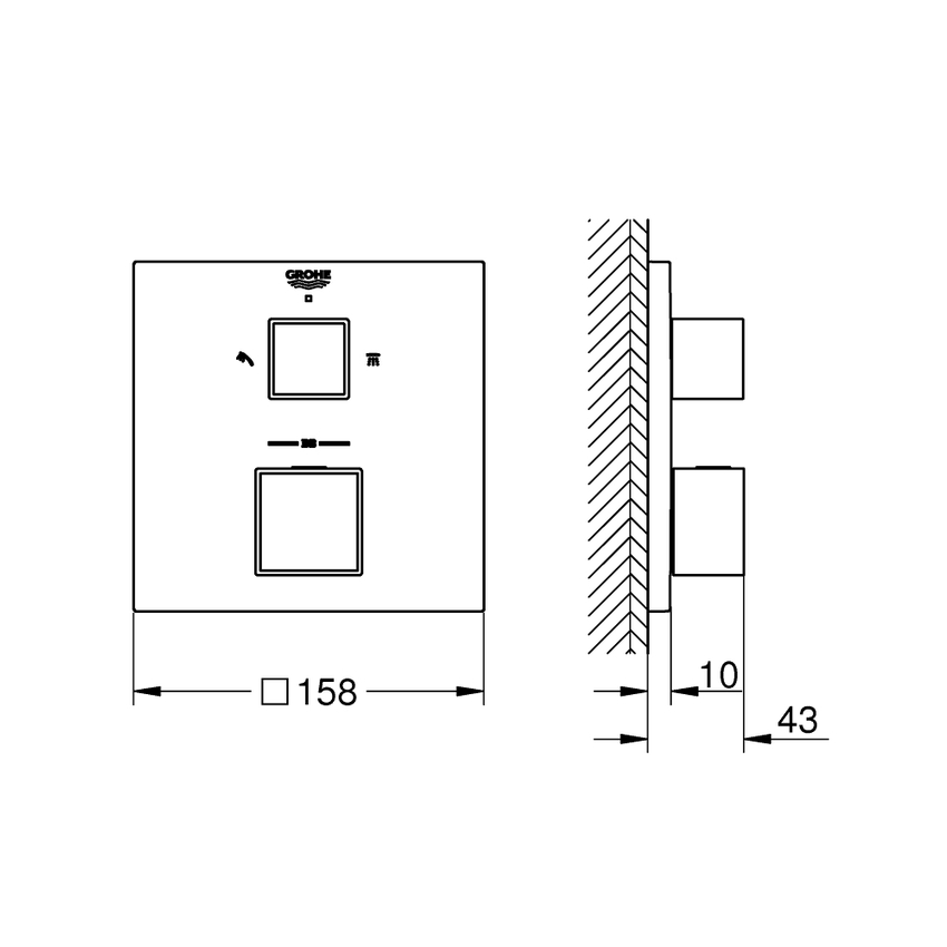 Immagine di Grohe GROHTHERM CUBE miscelatore termostatico doccia a 2 vie con deviatore, finitura cromo 24154000
