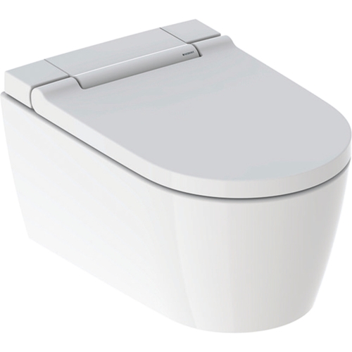 Immagine di Geberit AQUACLEAN SELA vaso sospeso, senza brida, con tecnologia TurboFlush, completo di sedile con funzione bidet a chiusura ammortizzata, sedile e cover colore bianco finitura lucido 146.220.11.1