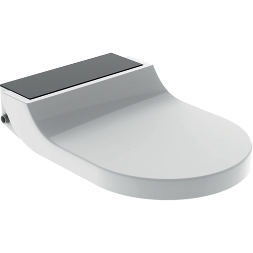 Immagine di Geberit AQUACLEAN TUMA COMFORT sedile con funzione bidet e chiusura ammortizzata, colore bianco con cover colore nero finitura vetro lucido 146.270.SJ.1