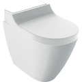 Immagine di Geberit AQUACLEAN TUMA COMFORT vaso a pavimento senza brida, completo di sedile con funzione bidet a chiusura ammortizzata, colore bianco con cover colore bianco finitura vetro lucido 146.310.SI.1