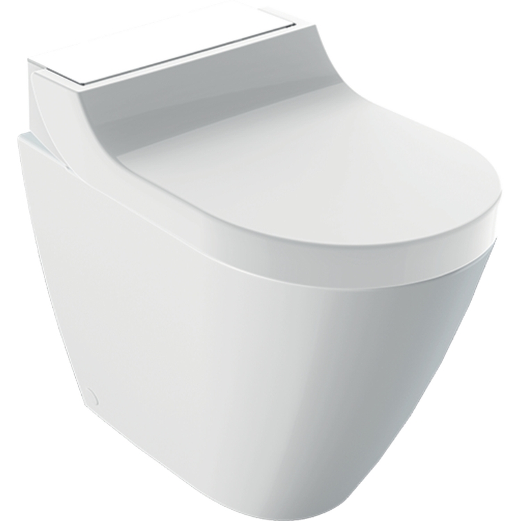 Immagine di Geberit AQUACLEAN TUMA COMFORT vaso a pavimento con funzione bidet, colore bianco con cover finitura vetro bianco 146.310.SI.1