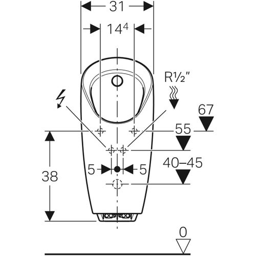 Immagine di Geberit PREDA orinatoio con dispositivo elettronico di risciacquo integrato a rete, colore bianco finitura lucido 116.072.00.1