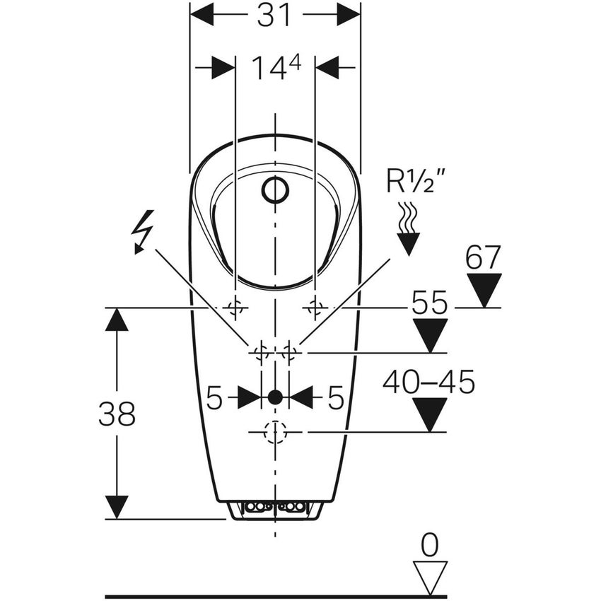 Immagine di Geberit PREDA orinatoio con dispositivo elettronico di risciacquo integrato a rete, colore bianco finitura lucido 116.072.00.1