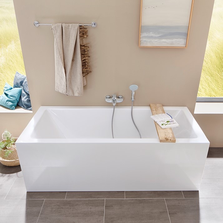 Immagine di Kaldewei MEISTERSTÜCK CONODUO 2 vasca con rivestimento smaltato su 3 lati L.170 P.75 cm con colonna di scarico KA 4080, colore bianco alpino 201840803001