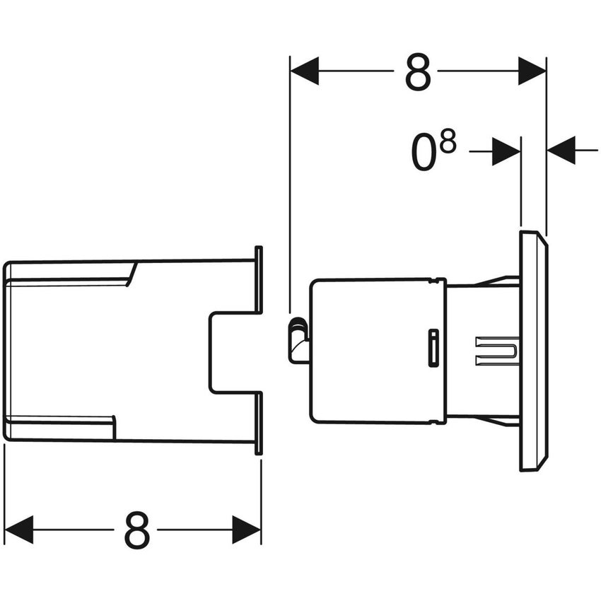 Immagine di Geberit comando a distanza, design squadrato, pneumatico, per cassetta di risciacquo da incasso Sigma da 8 cm, per risciacquo a due quantità e pulsante a incasso, finitura cromo spazzolato 116.053.GH.1