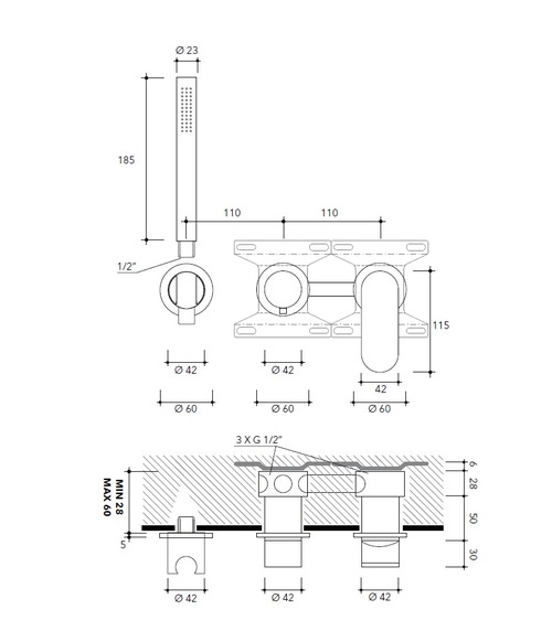 Immagine di Flaminia X1 set doccia composto da miscelatore ad incasso monocomando, deviatore e doccetta con supporto, finitura acciaio spazzolato X12081