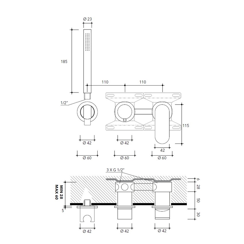 Flaminia X12081 X1 set doccia composto da miscelatore ad incasso