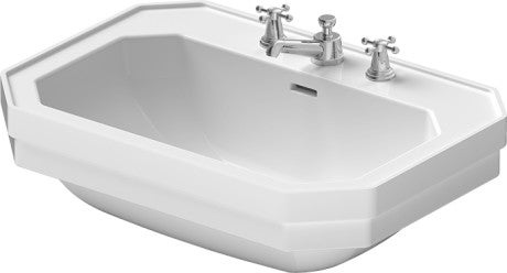 Immagine di Duravit 1930 lavabo monoforo L.70 cm, con 2 fori diaframmati, con troppopieno e bordo per rubinetteria, lato inferiore smaltato, colore bianco 0438700000