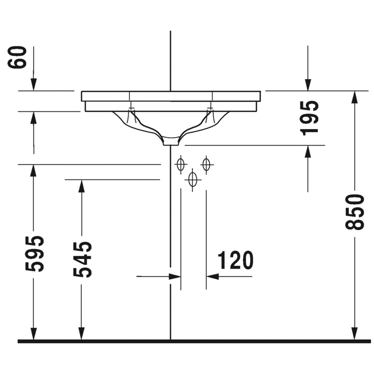 Immagine di Duravit 1930 lavamani d'angolo monoforo L.60 cm, con troppopieno e bordo per rubinetteria, con lato inferiore smaltato, colore bianco 0793420000