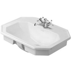 Immagine di Duravit 1930 lavabo da incasso monoforo L.58 cm, con 2 fori diaframmati, per incasso soprapiano, con troppopieno, con lato inferiore smaltato, colore bianco 0476580000