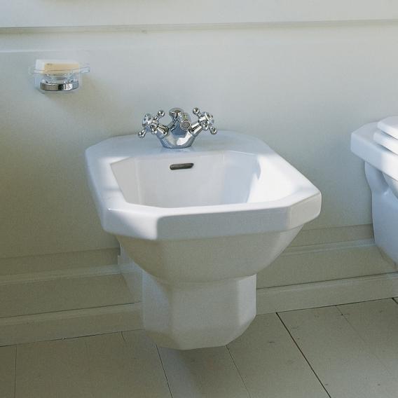 Immagine di Duravit 1930 set sanitari sospesi, vaso a cacciata, sedile con coperchio a chiusura rallentata, bidet con troppopieno, colore bianco finitura lucido 0182090000+0266100000