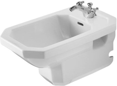 Immagine di Duravit 1930 set sanitari sospesi, vaso a cacciata, sedile con coperchio a chiusura rallentata, bidet con troppopieno, colore bianco finitura lucido 0182090000+0266100000