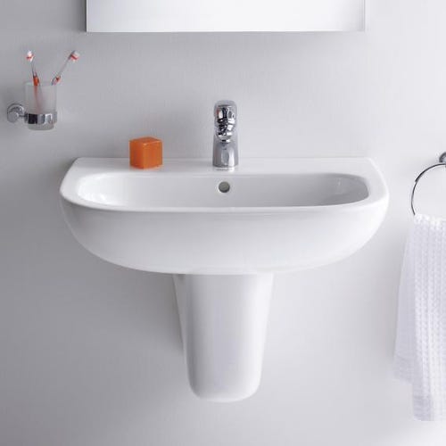 Immagine di Duravit D-CODE lavabo 65 cm con troppopieno e bordo per rubinetteria, lato inferiore smaltato, colore bianco 2310650000