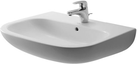 Immagine di Duravit D-CODE lavabo 65 cm con troppopieno e bordo per rubinetteria, lato inferiore smaltato, colore bianco 2310650000