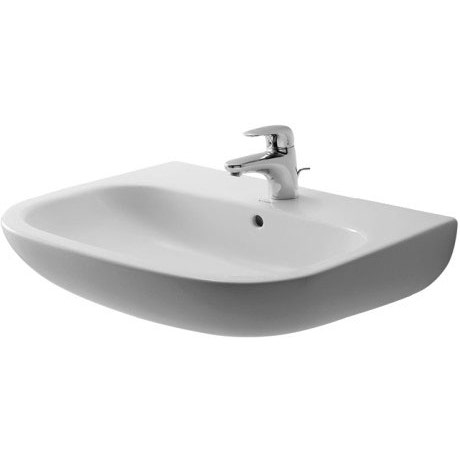 Immagine di Duravit D-CODE lavabo 65 cm con troppopieno e bordo per rubinetteria, lato inferiore smaltato, colore bianco 2310650000