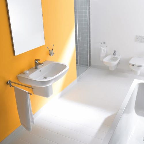 Immagine di Duravit D-CODE lavabo 65 cm con troppopieno e bordo per rubinetteria, lato inferiore smaltato, colore bianco 2310650000