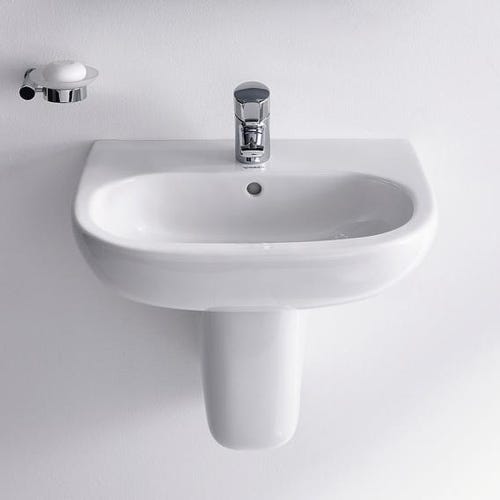 Immagine di Duravit D-CODE lavabo 55 cm con troppopieno e bordo per rubinetteria, lato inferiore smaltato, colore bianco 2310550000