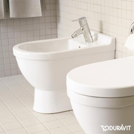 Immagine di Duravit D-CODE bidet a pavimento monoforo, con troppopieno e bordo per rubinetteria, colore bianco 2237100000