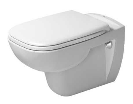 Immagine di Duravit D-CODE set vaso sospeso a cacciata UWL classe 1 e sedile con coperchio con cerniere in acciaio inox senza chiusura rallentata, colore bianco 45351900A1