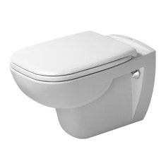 Immagine di Duravit D-CODE set vaso sospeso a cacciata Rimless®, senza brida, UWL classe 1 e sedile del vaso con cerniere di plastica e chiusura rallentata, colore bianco 45700900A1