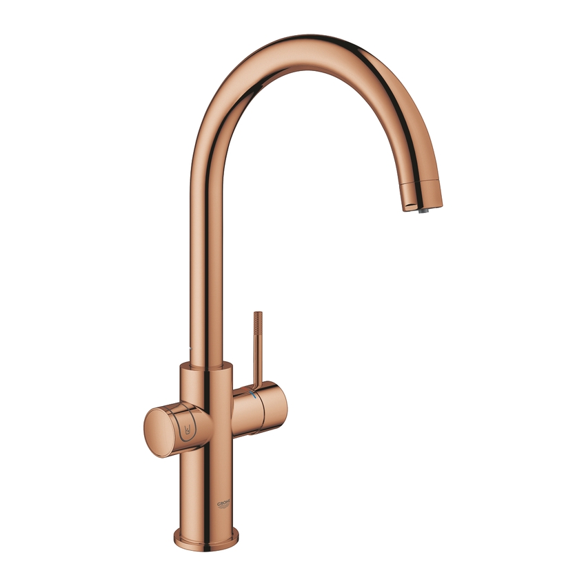 Immagine di Grohe BLUE HOME sistema completo rubinetto con bocca a C e refrigeratore con sistema WiFi finitura oro rosa lucido 31455DA1