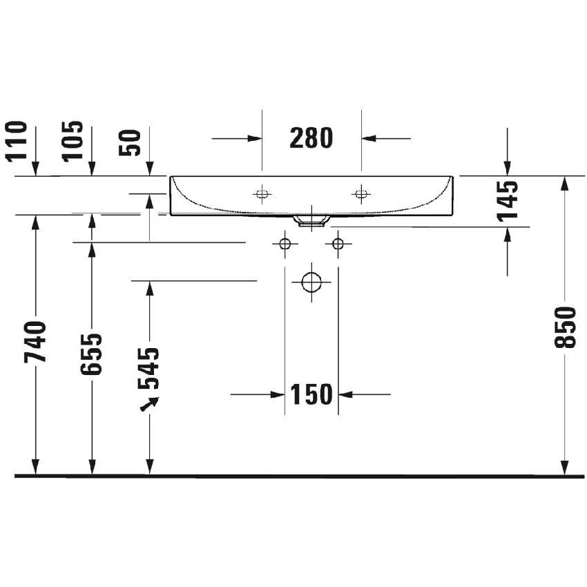 Immagine di Duravit DURASQUARE lavabo consolle 80 cm con 2 fori per rubinetteria, senza troppopieno, con bordo per rubinetteria, lato inferiore smaltato, WonderGliss, colore bianco 23538000401