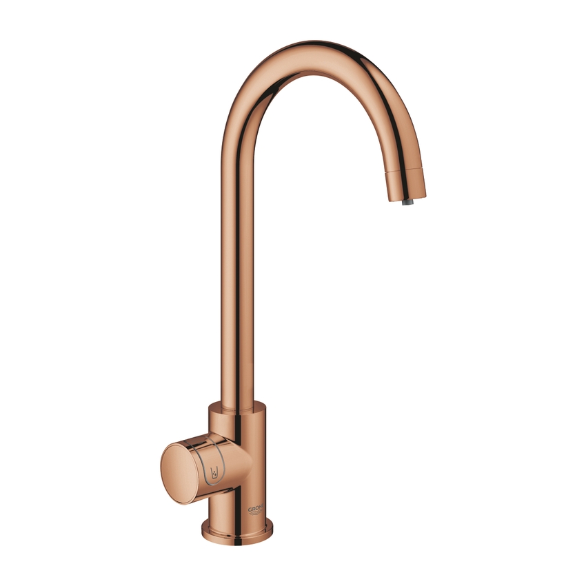 Immagine di Grohe BLUE HOME sistema completo mono rubinetto bocca a C e refrigeratore con sistema WiFi finitura oro rosa lucido 31498DA1