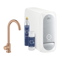 Immagine di Grohe BLUE HOME sistema completo mono rubinetto bocca a C e refrigeratore con sistema WiFi finitura oro rosa spazzolato 31498DL1
