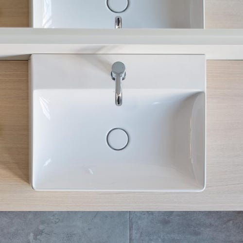 Immagine di Duravit DURASQUARE lavabo consolle rettificato 60 cm monoforo, senza troppopieno, con bordo per rubinetteria, colore bianco 2353600071