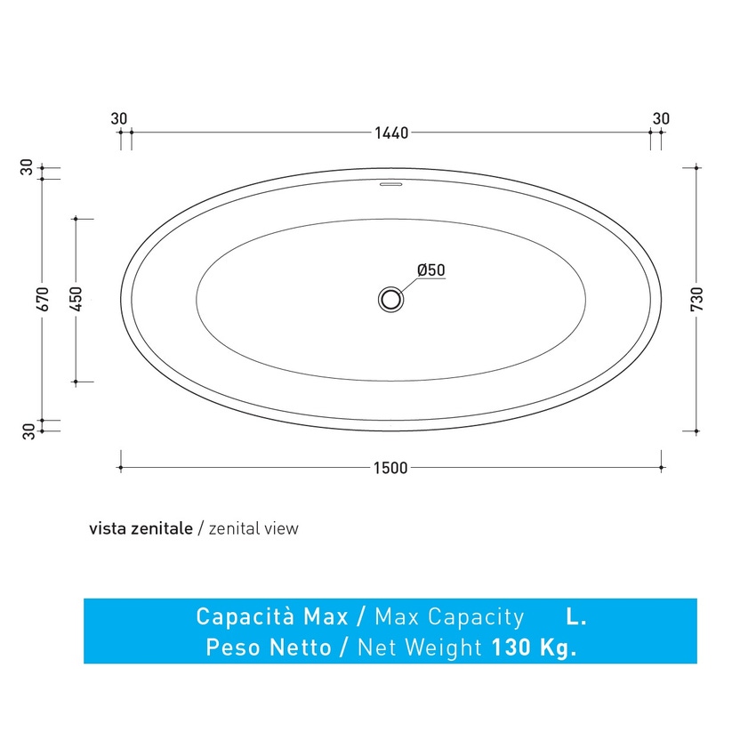 Immagine di Flaminia APP vasca freestanding 150 cm, in pietraluce, colore bianco latte finitura opaco AP150VLAT
