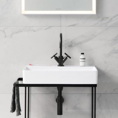 Immagine di Duravit DURASQUARE lavabo consolle Compact rettificato 60 cm senza foro per rubinetteria, senza troppopieno, con bordo per rubinetteria, colore bianco 2356600079